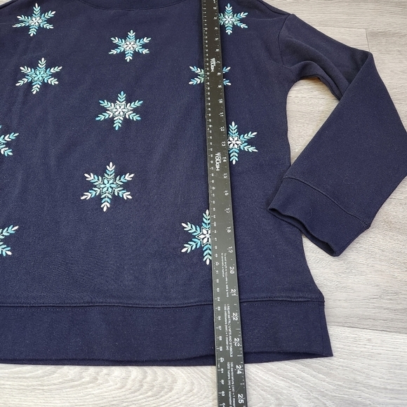 Talbots Blue Sweater Top S Engraved Snowflakes Sweater Top Moc Neck - Picture 5 of 9